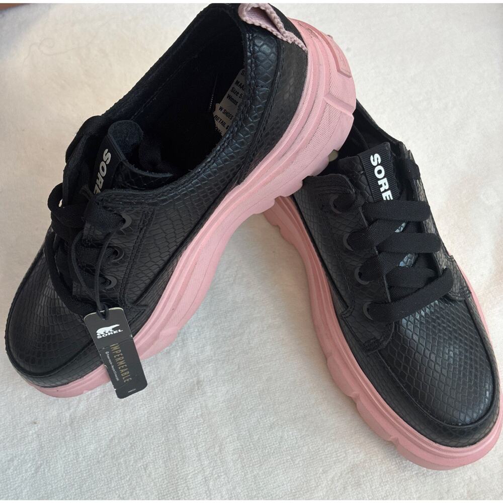 Sorel Caribou X Womens Waterproof Leather Platform Shoes Sneaker Black Pink Sz 5 - Picture 3 of 7